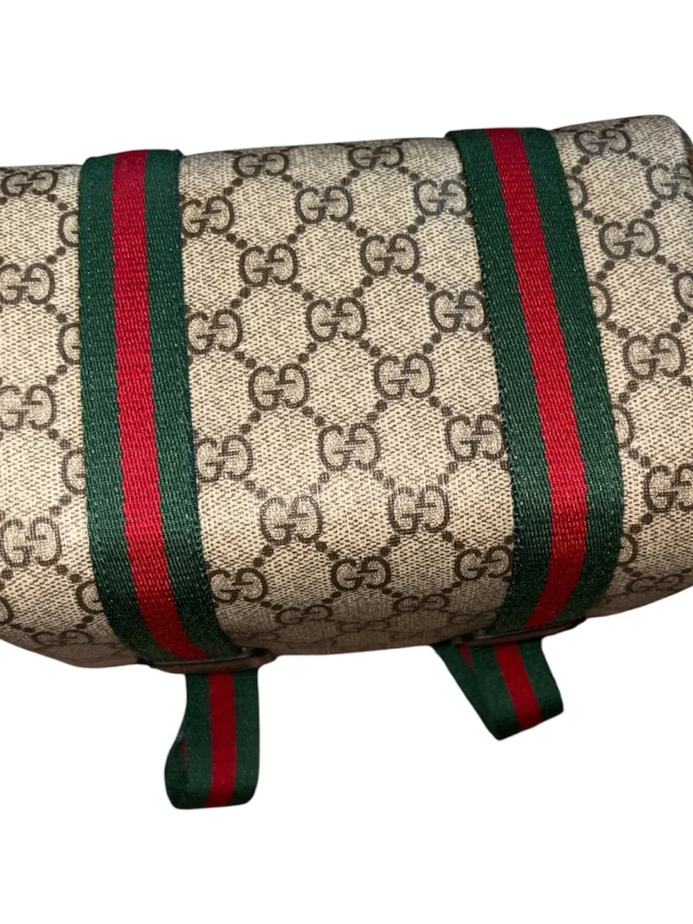 Beige Monogram Satchel with Green-Red Web Handles